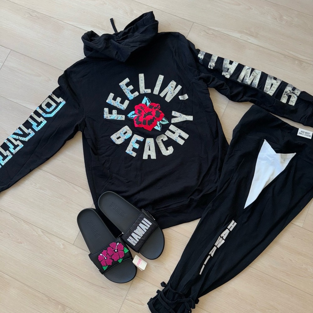 PINK Victoria's Secret Black Hoodie and Joggers Set